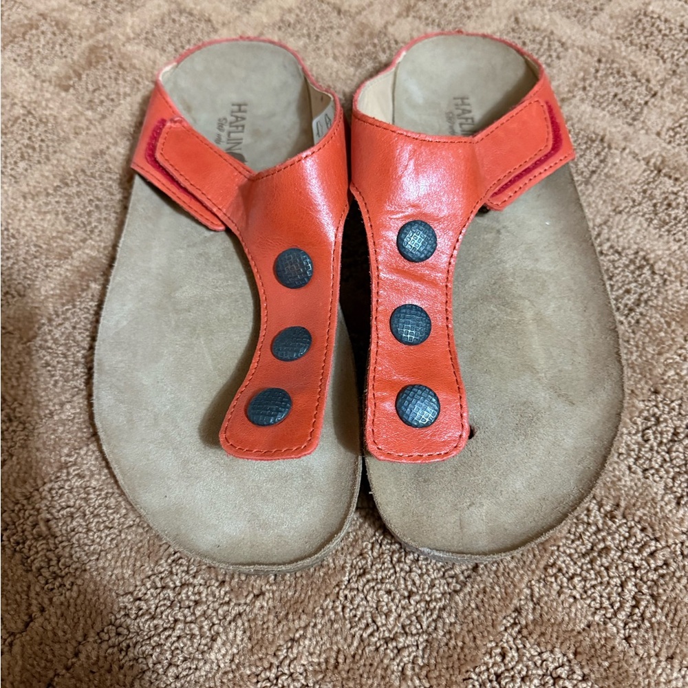 Haflinger Orange Sandals with Black Buttons